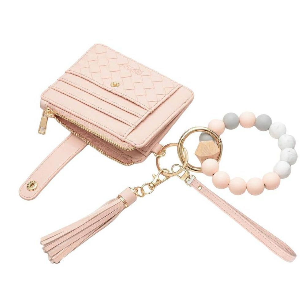 COOLANS Pink Wristlet Bracelet Keychain - 4.5" Wallet, 3.7" Bangle